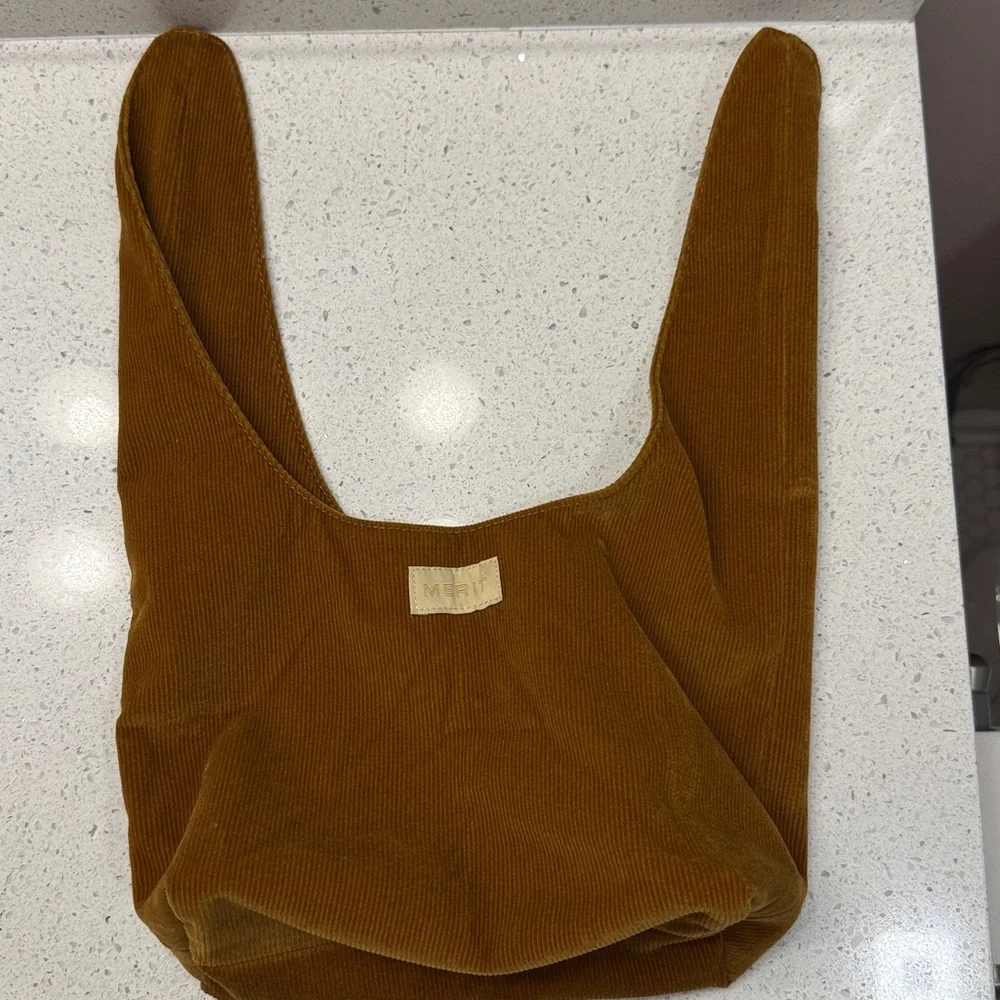 Merit Signature Cosmetic Bag Women's Brown Corduroy Tie Top Pouch Casual Boho